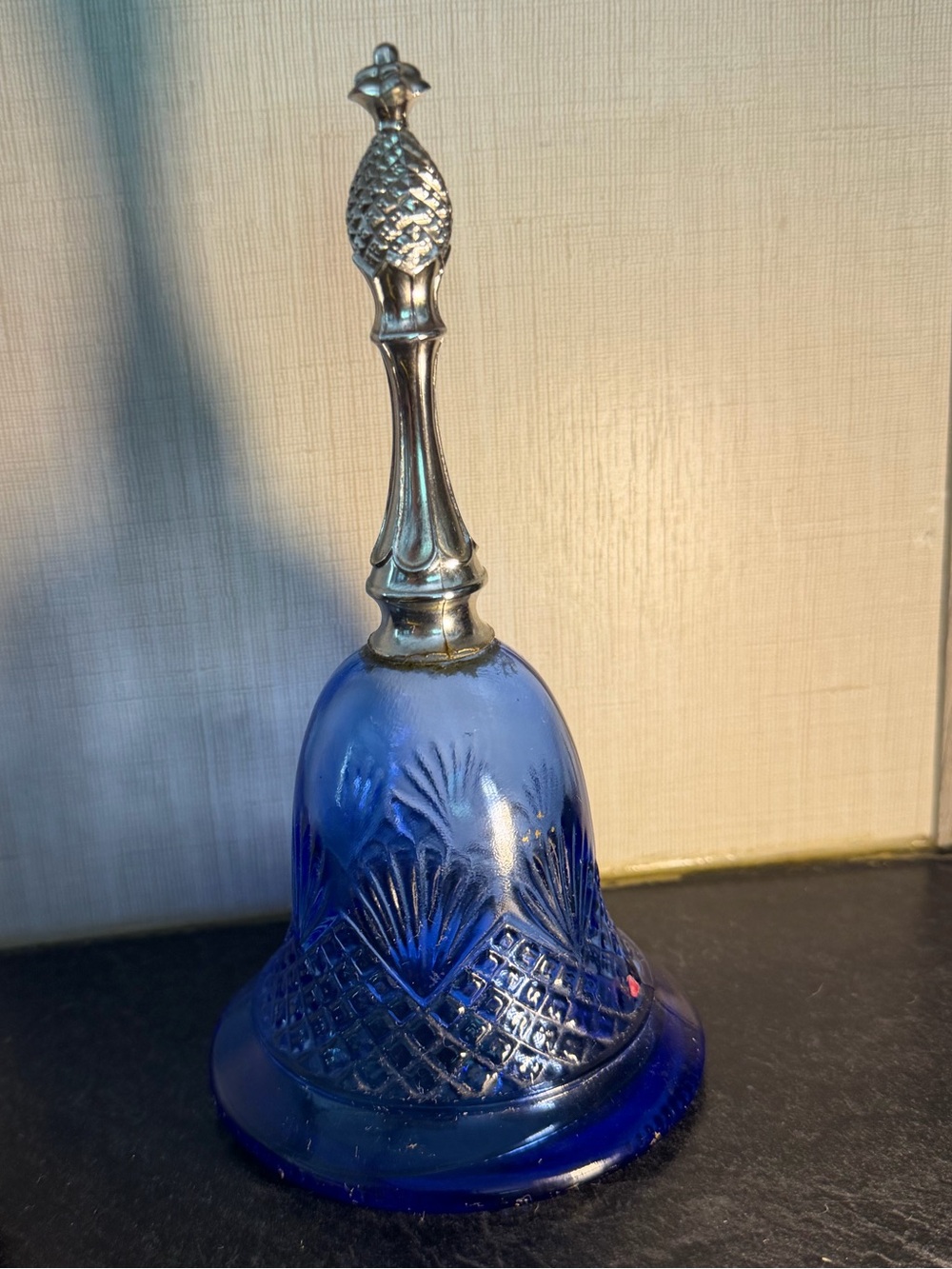 AVON Blue Glass Decorative Bell with Silver-Tone Handle